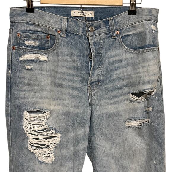 Abercrombie & Fitch A&F Button Fly High Rise Distressed Jeans Blue Size 28 - Picture 3 of 7